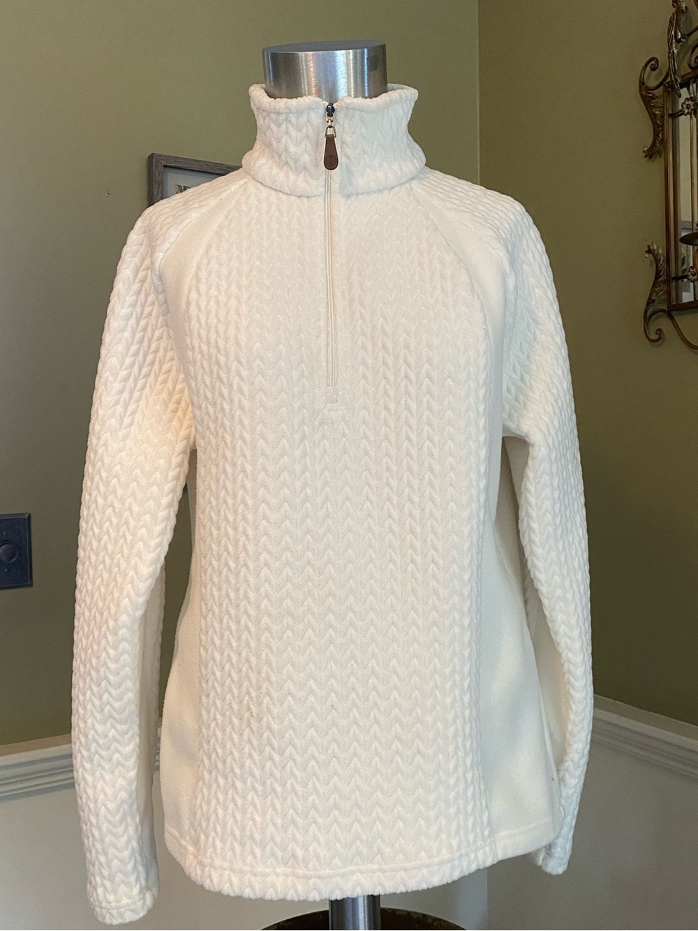 Lands' End Cream Half-Zip Cable Knit Pullover
